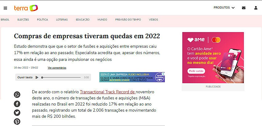 Compras de empresas tiveram quedas em 2022